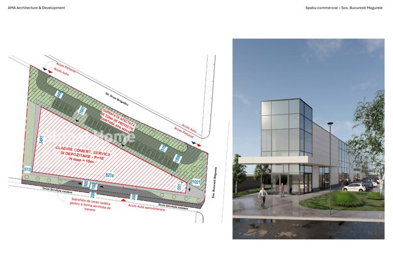 Magurele, proiect comercial, teren intravilan 4.493 mp, dubla deschidere,